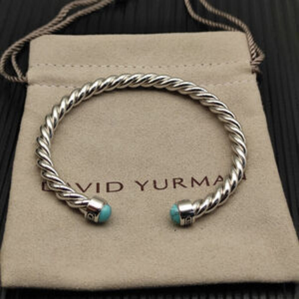 David Yurman 6mm Silver Turquoise Buttoned Cuff Bracelet